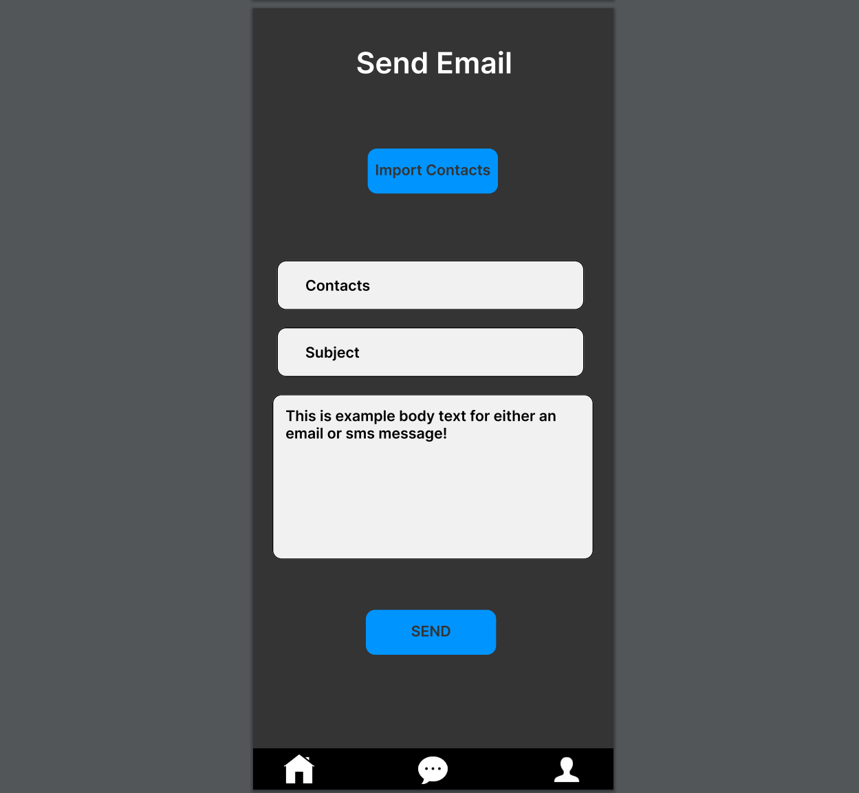 Send email screen of Mass Message App