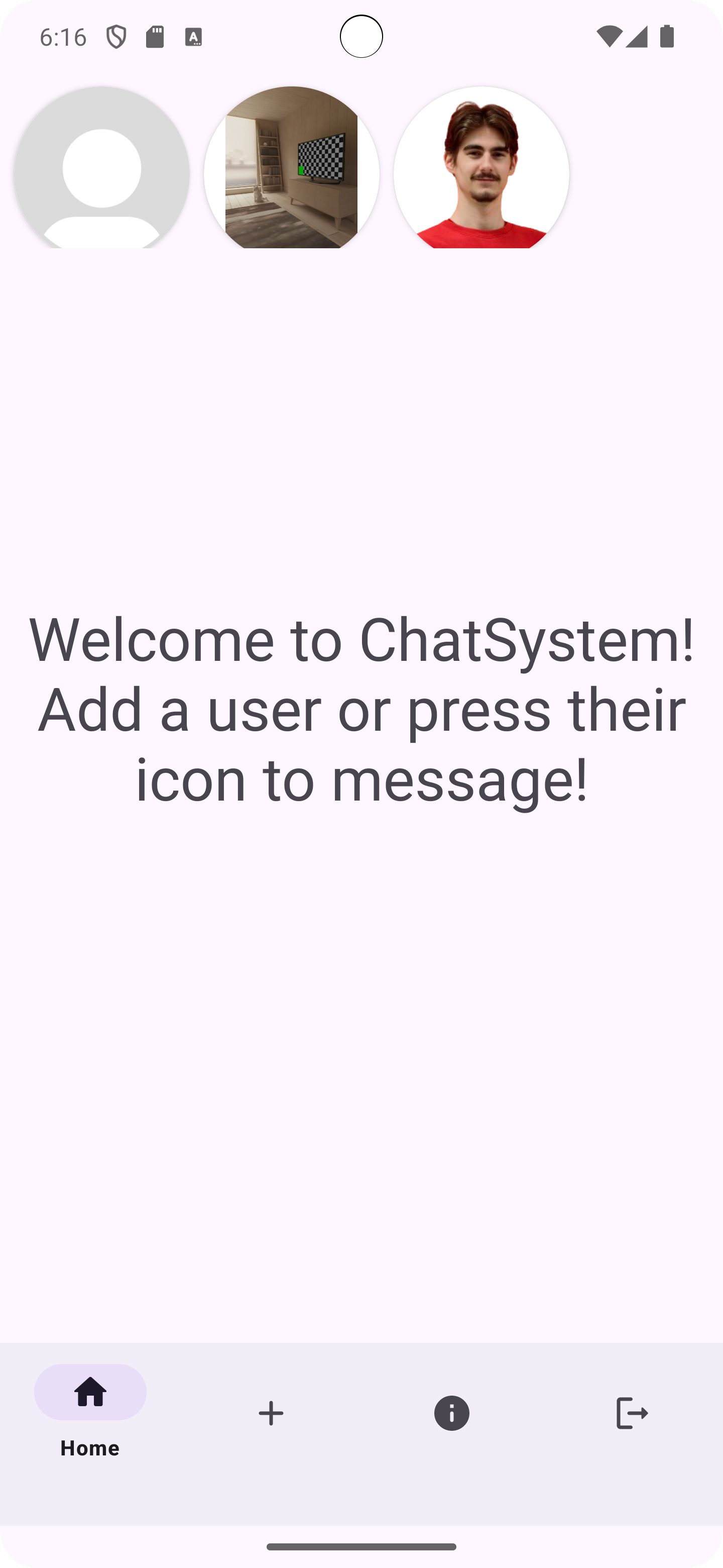 Main screen of Chat System app