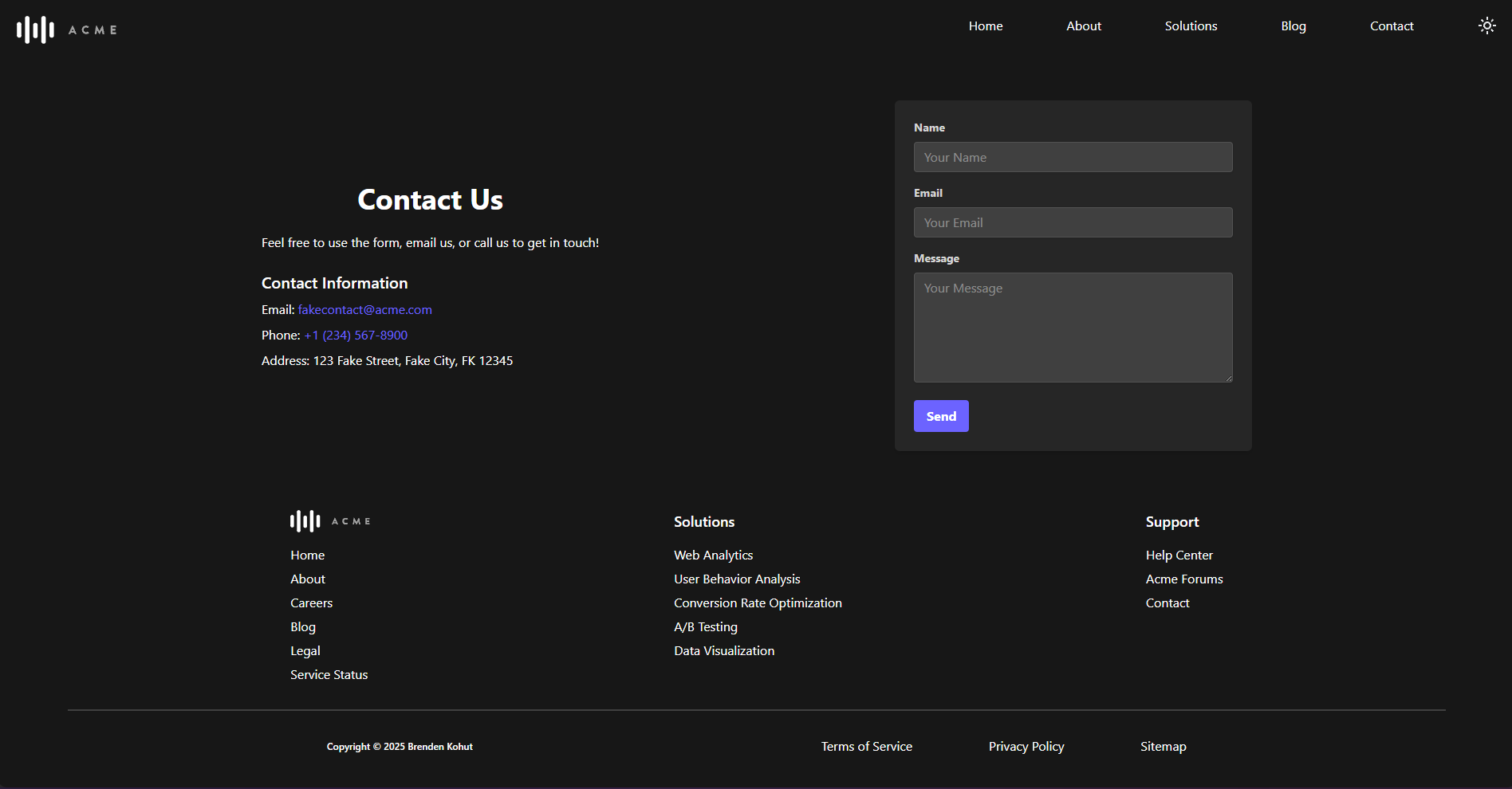 "Template company website contact
page"